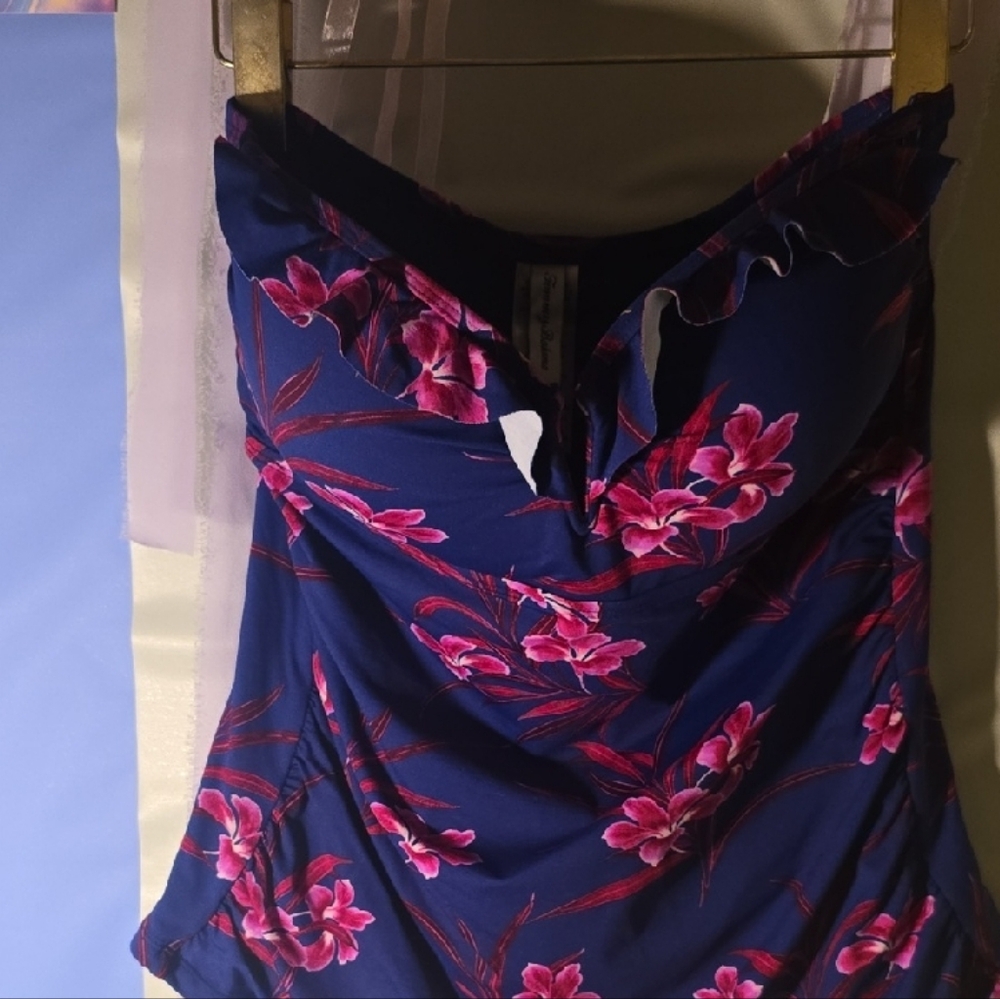 Tommy Bahama Navy Floral Swim Coverup with Pink Blossoms
